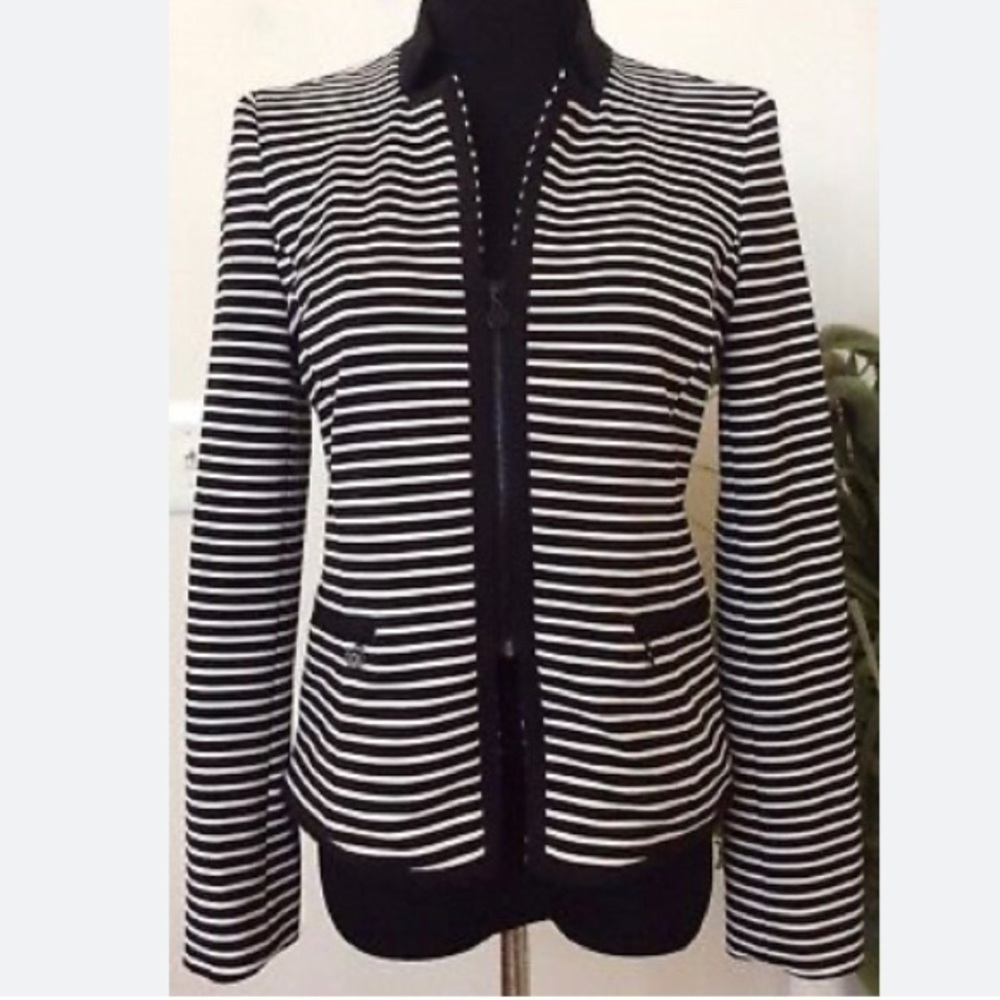 ANNE KLIEN stripped black white blazer jacket 4